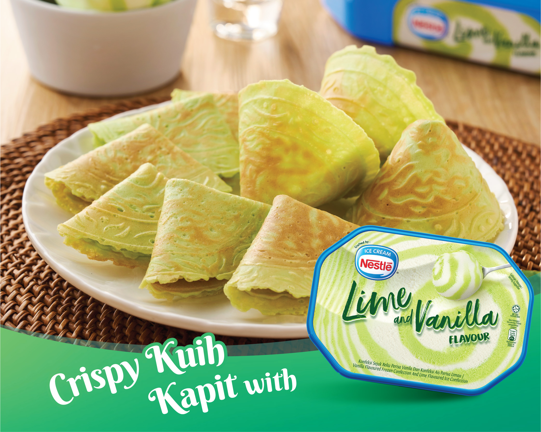 Crispy Kuih Kapit with Nestlé® Lime & Vanilla Ice Cream